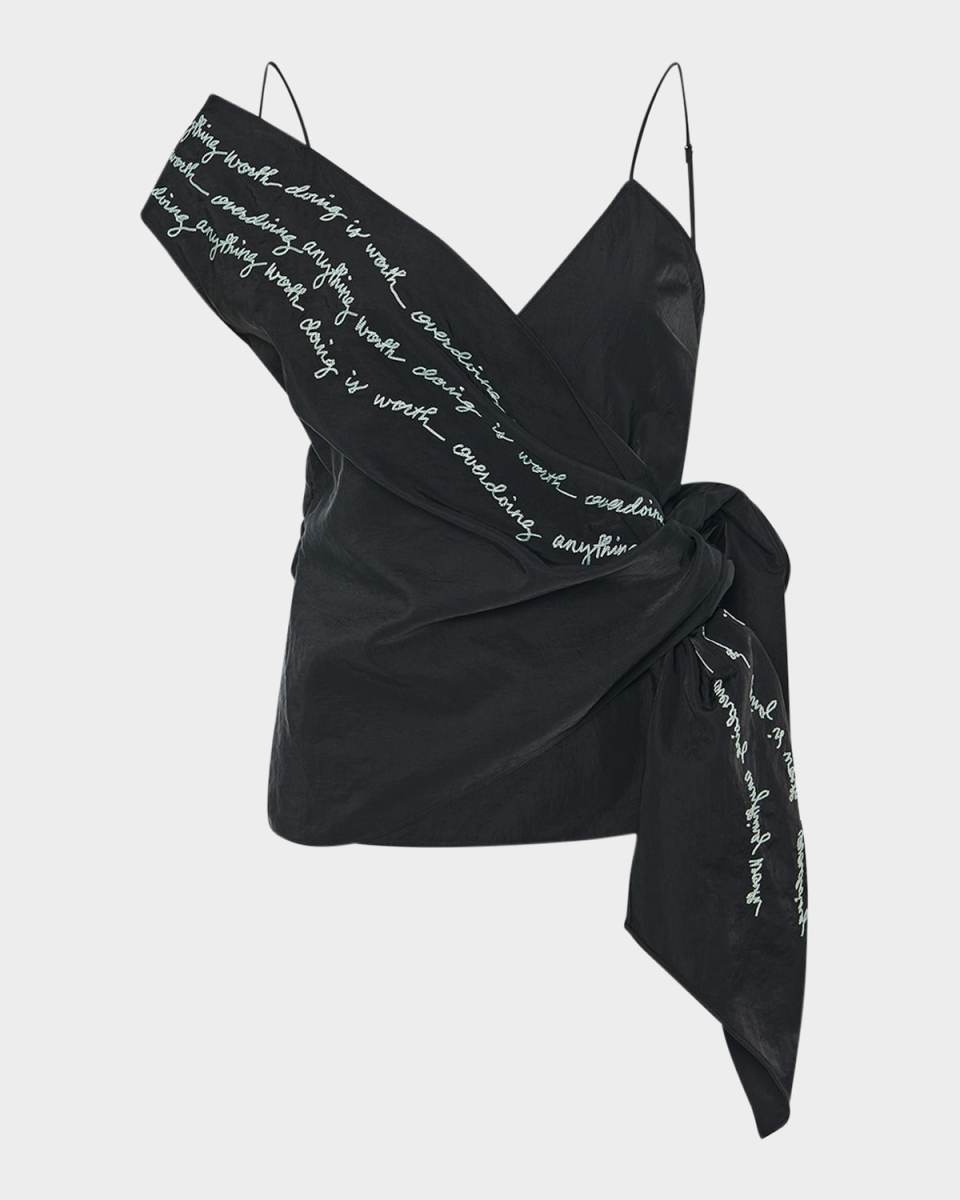 Donna Embroidered Cold-Shoulder Wrap Top